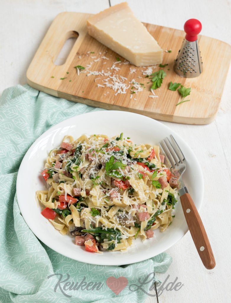 Pasta Met Ham Champignons En Spinazie Keukenliefde