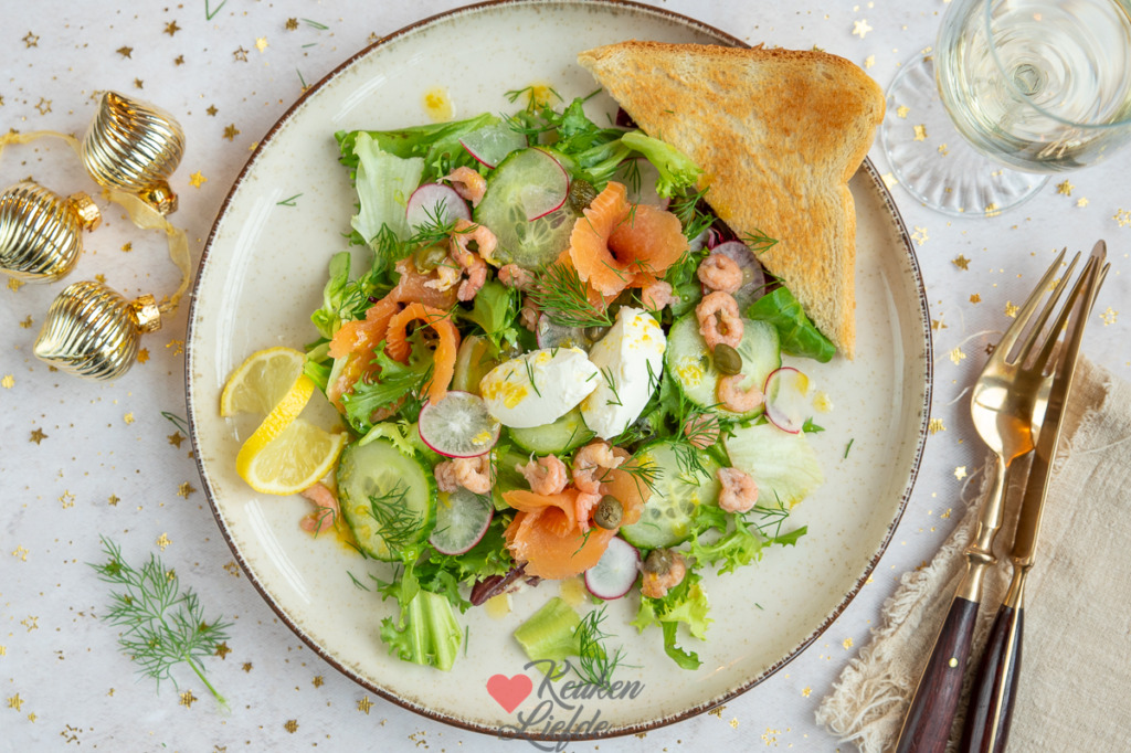 Salade met zalm en Hollandse garnalen